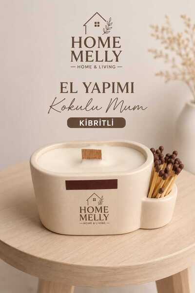 btm home El Yapımı Kibrit Detaylı Mum , Dekoratif Kokulu Mum
