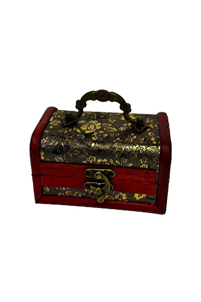 velve Cutie din lemn, pentru accesorii, cu aspect de cufar vintage 12x7x7, Ro...