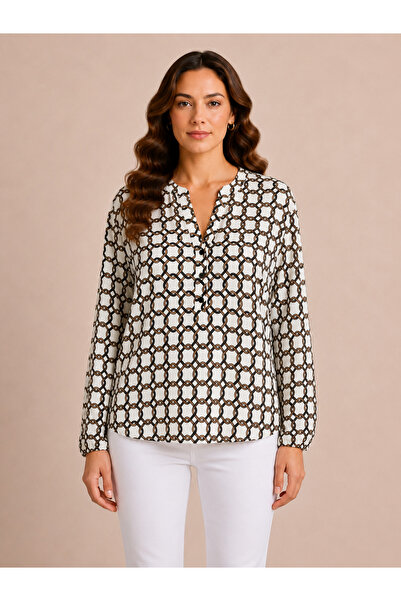 Neden Tekstil Women's Chain Patterned V-Neck Long Sleeve Blouse