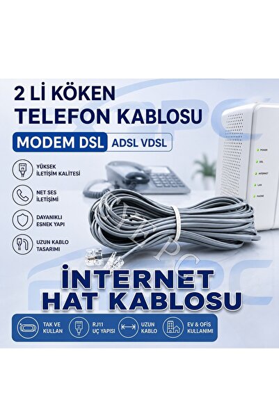 EYE PC 50 Meter Internet Adsl-Vdsl Modem Rj 11 and Telephone Line Connection ...