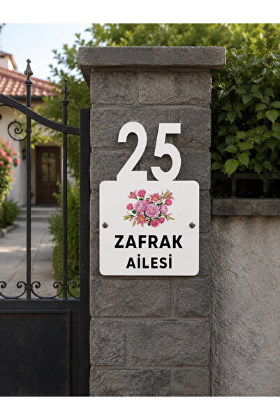 zafrakreklam Kişiye Özel Kapı Numarası ve Aile İsmi Tabelası 20X30CM Beyaz - ...