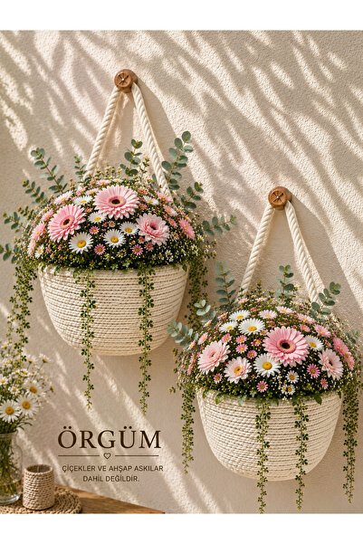 EGE ÖRGÜM Sepet Hasır Görünümlü Mini 2'Li Duvar Sepeti 12x1Cm BİTKİLER VE AHŞ...