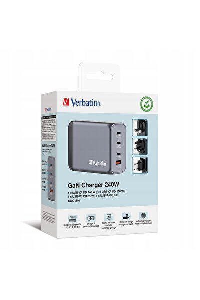 Verbatim Încărcător de rețea GNC-240 GaN 240W Negru + Adaptor EU UK US