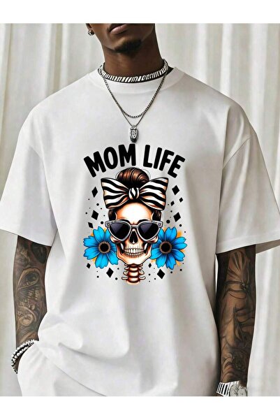 NOURAM Mom Life Skull Bow Flowers Graphic T Shirt Men Black Casual Tee With S...