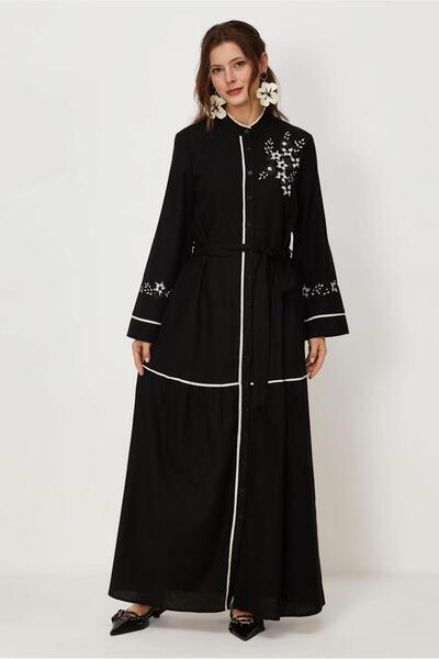 Alvina Embroidered Linen Dress with Belt 46481