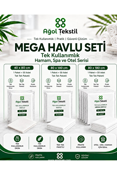 Mega Havlu Seti Tek Kullanımlık 40x80 80x140 80x180 cm 150 Adet
