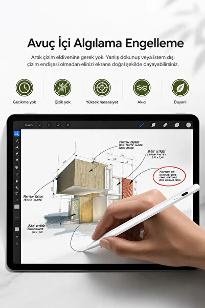 EXENAR iPad Tablet Kalemi Manyetik Stylus Pen Eğim Sensörlü Avuç İçi Engelleme USB-C Şarjlı 1 Yedek Uç