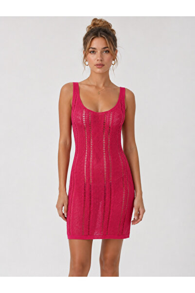 Neden Tekstil Women's Patterned Strappy Mini Knit Dress