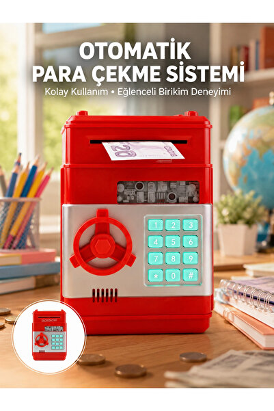 ALFA AKSESUAR 03 Red Password Atm Safe Money-Sucking Piggy Bank