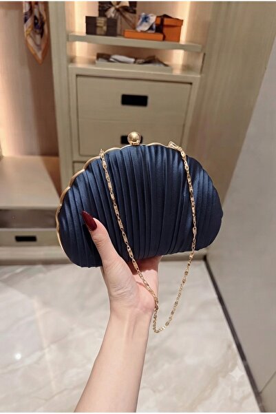 Famels Oyster Model Pleated Satin Model Handbag Wedding Engagement Evening Dr...