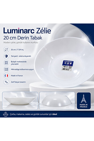 Luminarc Zélie 20 cm Beyaz Derin Yemek Tabak Seti 3 adet – Fransız Zarafetini...