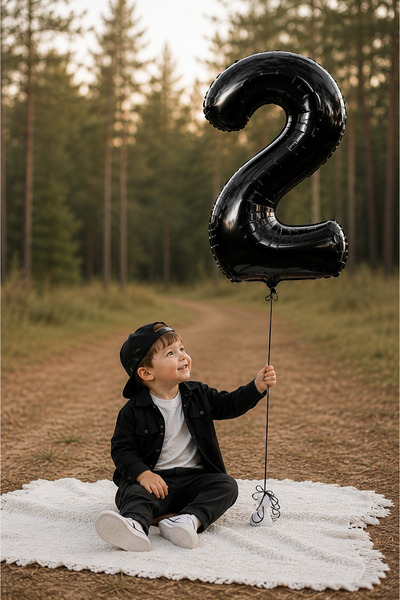 ÇETİN SÜS Folyo Balon Siyah 2 Rakamı 100 Cm - 2 Yaş Balonu