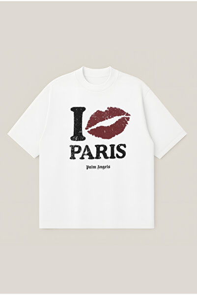 Moon Dancer Tricou unisex Palm Angels I Love Paris, imprimat, supradimensiona...