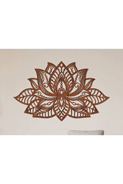Lotus Çiçeği Ceviz Doğal Ahşap Kaplama Mandala Duvar Dekoru