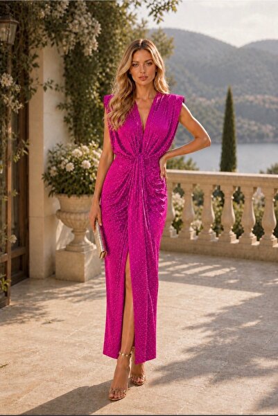 Divin store elegant cyclamen dress made of lycra – sensual cut with slit