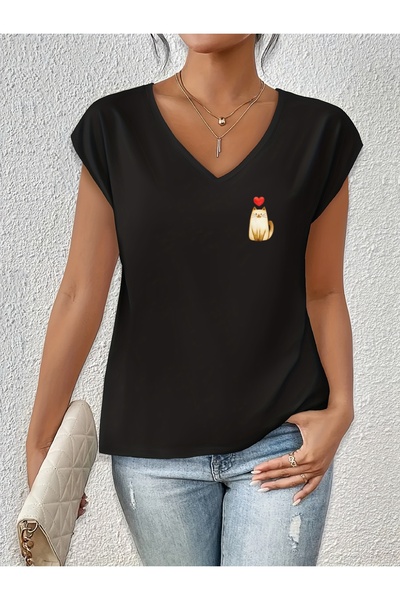 Deocept Women's Mix Printed V-Neck Sleeveless Regular Fit Comfortable T-Shirt