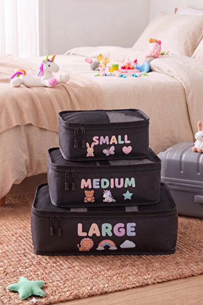 REKHOME 3-Piece Black Children's Room Suitcase Organizer Set Travel Bag Organizer Set
