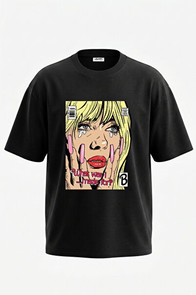 Anetos Roy Lichtenstein_1 Design Printed Oversize Black T-Shirt