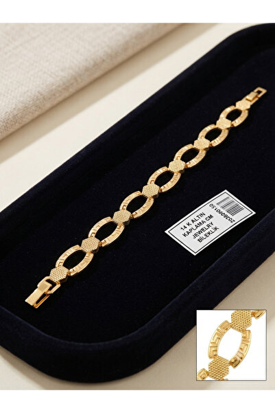 CM Jewelry 14K Altın Kaplama Özel Tasarım Grek Desenli Zincir Bileklik