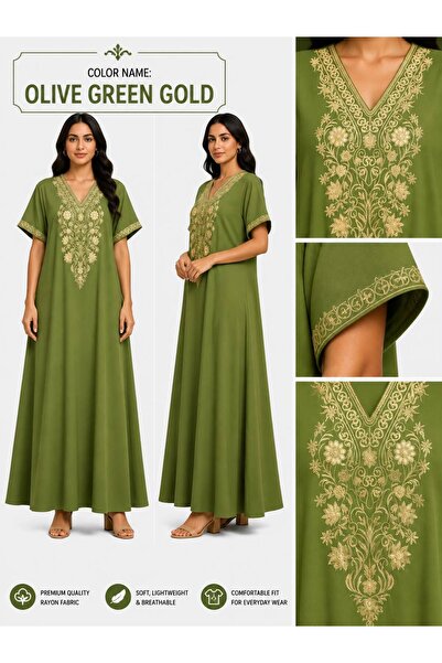 AYOUSH Women's Long Embroidered Robe, Soft and Light Meray Cotton, Comfortabl...