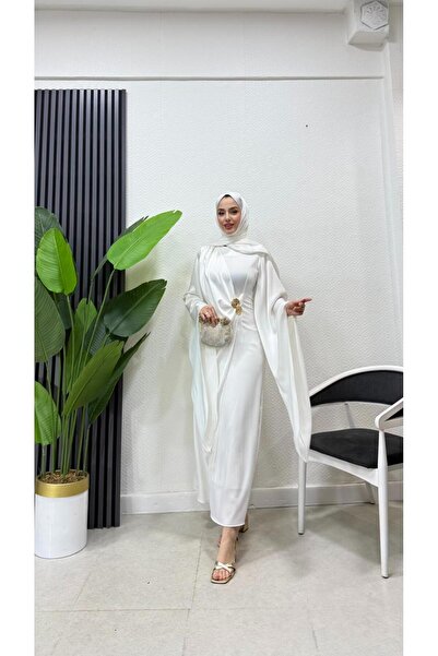 moda crn Yarasa Kol Toka Detaylı Saten Tesettür Abiye