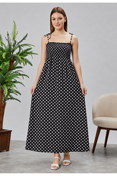 exxitcollection Patterned Cotton Long Summer Black Polka Dot Patterned Women'...