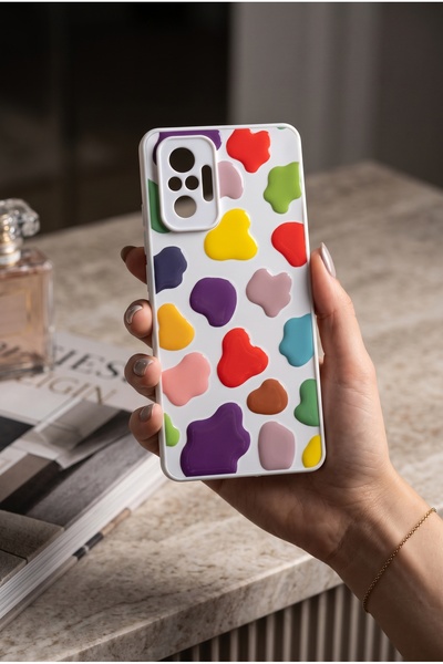 Hatreds Xiaomi Redmi Note 10 Pro Uyumlu 3D Kabartmalı Renkli Benek Desenli Te...