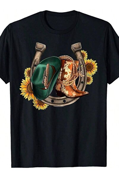 01THEONE Men'S Graphic T-Shirt Heavy-Duty Boots & Hat Print Ranch Tee Outdoor...