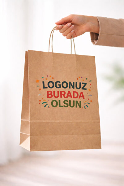 LOGOLU ÇANTAM Logo Baskılı Kraft Çanta Kişiselleştirilebilir Firma Logosu Uyg...