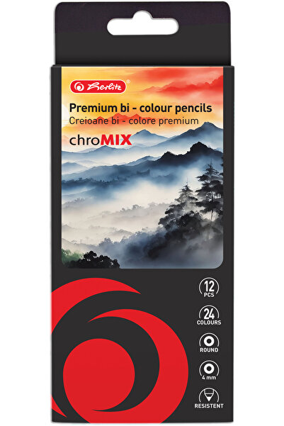 Herlitz Creioane colorate Bi-Color, mina 4mm, 12 bucati, 24 culori,
