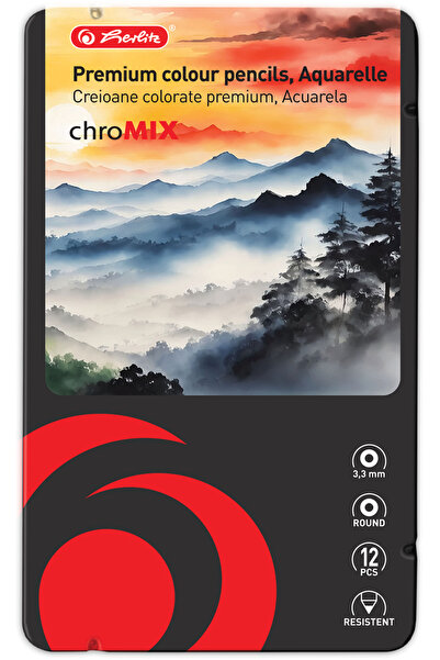 Herlitz Creioane colorate Aquarelle, mina 3.3mm, set 12 culori, include pensula,