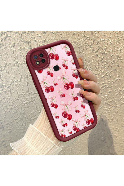 SLIMFELT Redmi 9C/10A Uyumlu Yüksek Kaliteli Sade Vişne Desenli, Düşmeye Daya...