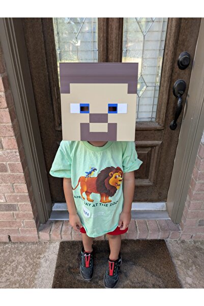 axelon Minecraft Kostümü Cosplay Steve Kafası Maskesi Helmet
