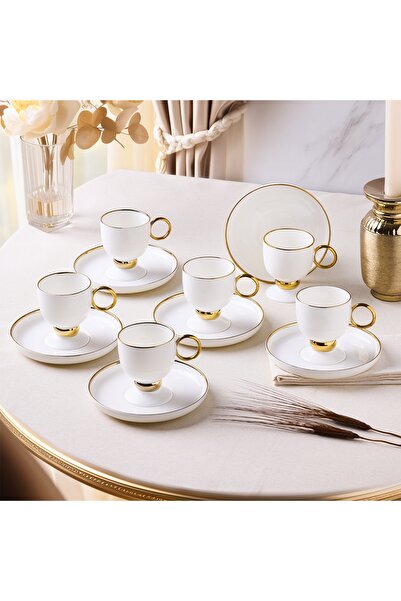 Aryıldız Margaux Gold 12 Parça 6 Kişilik Porselen Kahve Fincan Takımı - 90 ml