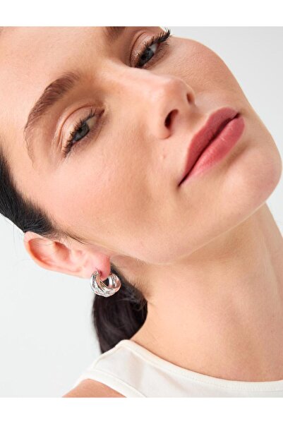 Jimmy Key Silver Color Twisted Shaped Shiny Earrings