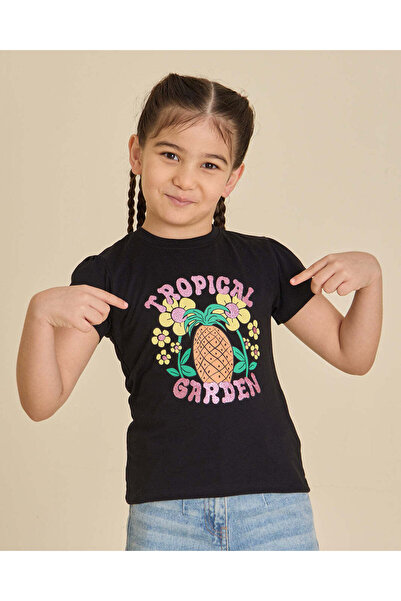 REDTAG Girls Black Basic Cotton T-Shirt