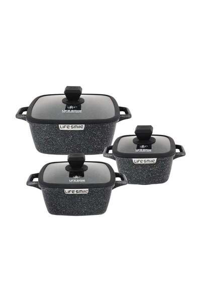 Lifesmile Life Smile Granite Nonstick Cookware Set with Lids – Induction Comp...