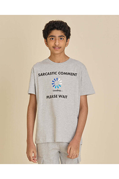 REDTAG Senior Boys Grey Graphic T-Shirt