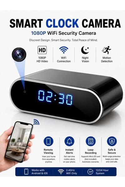 zeetwo 1080P WiFi Smart Clock Camera – Full HD Indoor Security Camera with Mo...