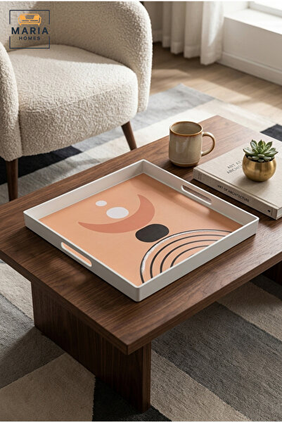 MARIA HOMES Square Serving Tray with Built-In Handles and Abstract Pattern, M...