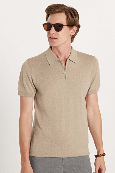 Tudors Men's Slim Fit 100% Cotton Knitted Knitwear Zippered Smoked Polo Colla...