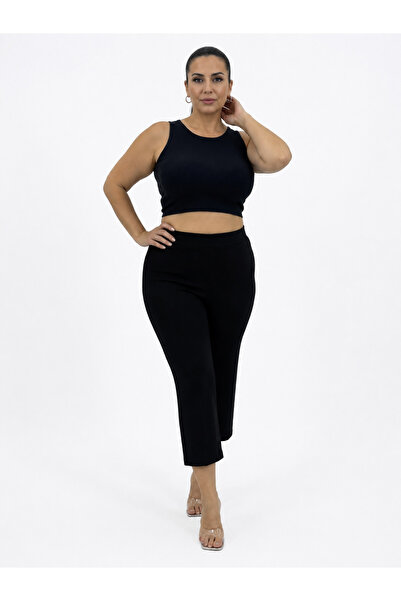 Ramelya Plus Size Lycra Elastic Waist Tube Leg Women's Capri