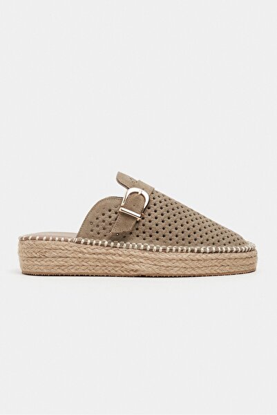 NİŞANTAŞI SHOES Maren Rome Beige Suede Leather Laser Perforated Buckle Detail...