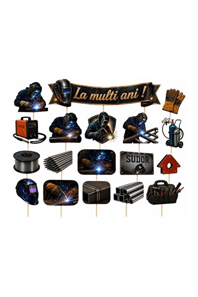 DecoParty Set de decorațiuni pentru tort – Tematică sudor, 18 piese, Carton, ...