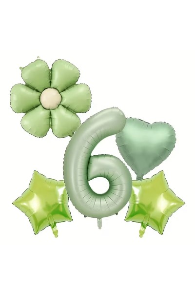 ÇITIPITISTORE Green Daisy Number Heart Star Birthday Foil Balloon Set