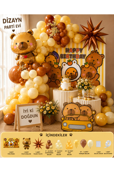 Dizayn Parti Evi Capybara Temalı Happy Birthday Doğum Günü Parti Süsleme Seti