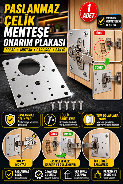 Hane Dostu Paslanmaz Çelik Menteşe Onarım Plakası Dolap Kapak Tamir Plakası 6...