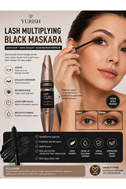 YURISH Lash Curl Multiplying Black Maskara Uzatma • Hacim • Kıvrıklık