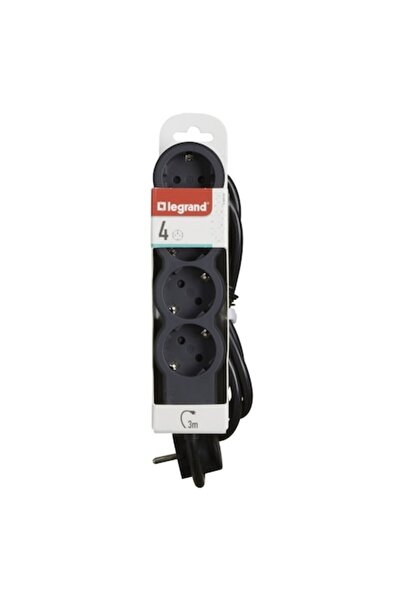 Legrand Prelungitor, 4 prize, cablu 3x1.5mm, lungime cablu 3 m, Negru/Gri