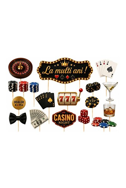 DecoParty Set de decorațiuni pentru tort – Tematică CASINO ROYAL, 18 piese, C...